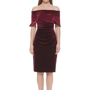 Vince Camuto Ruched Off-The-Shoulder Dress burgundy velvet dress